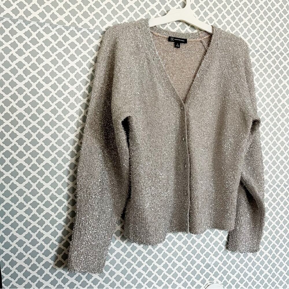Sparkle Eyelash Cardigan INC International Concepts Metallic Silver, Size XL - Picture 5 of 8